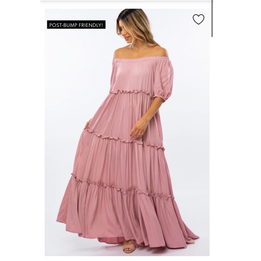 PinkBlush Mauve Off Shoulder Ruffle Tiered Maternity Maxi Dress — S